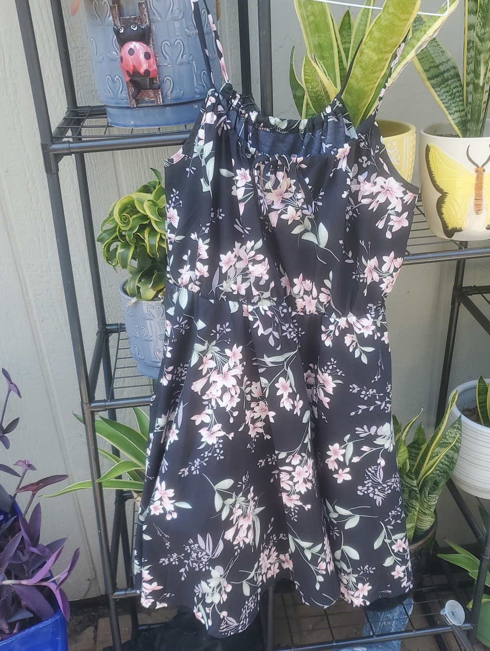 Womens SHEIN Black Fkoral Dress with Pink Floral Design. Great For Summer Outing
